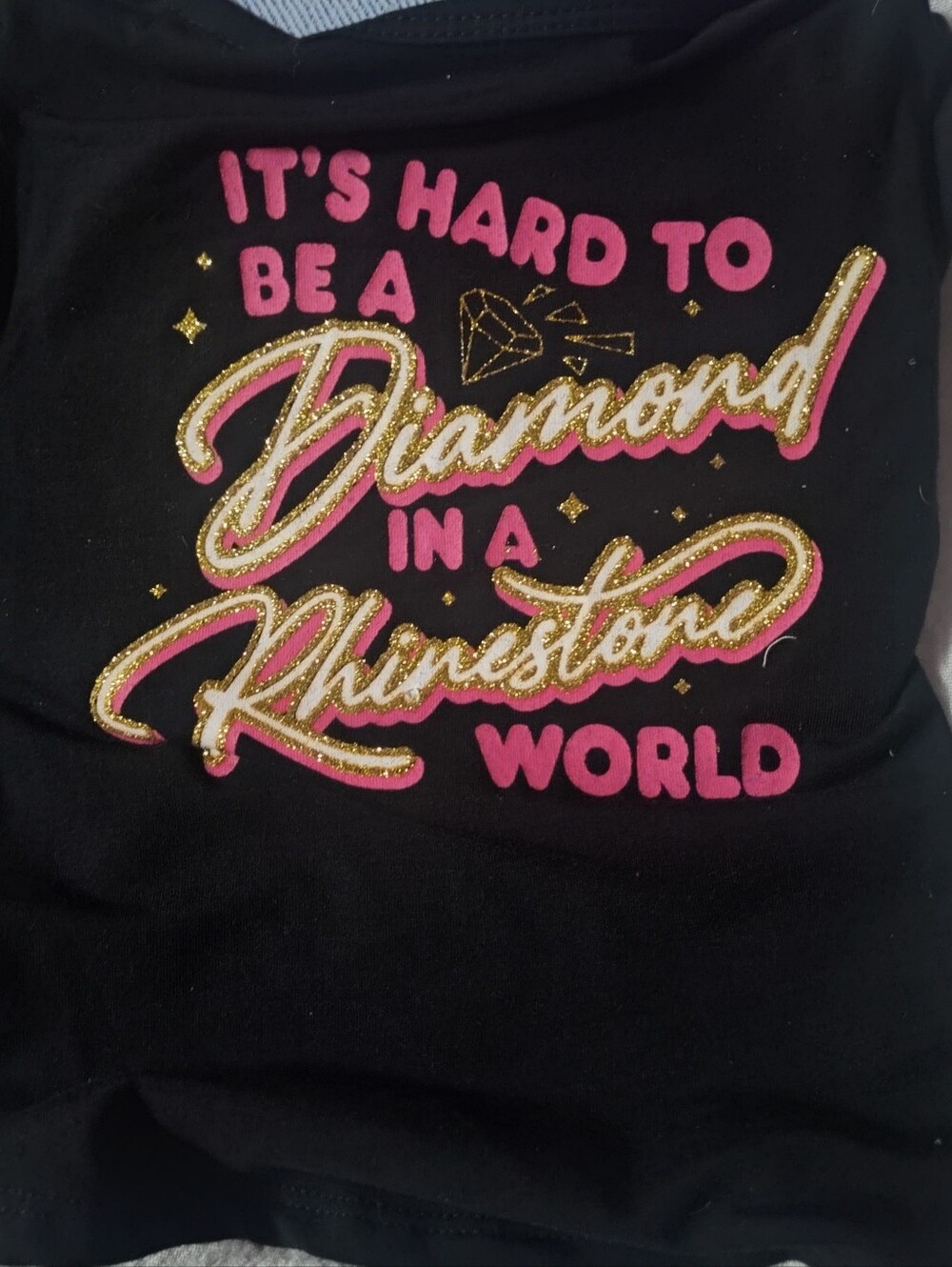 Black Dog Tee with Pink & Gold Glitter Text - Medium